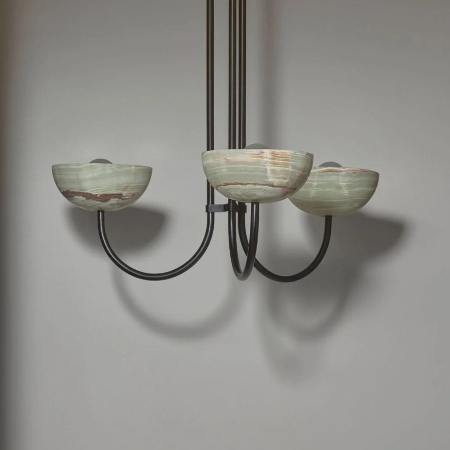 Aurelia Chandelier, Triple Pendant Large Jade Onyx, Brushed Black
